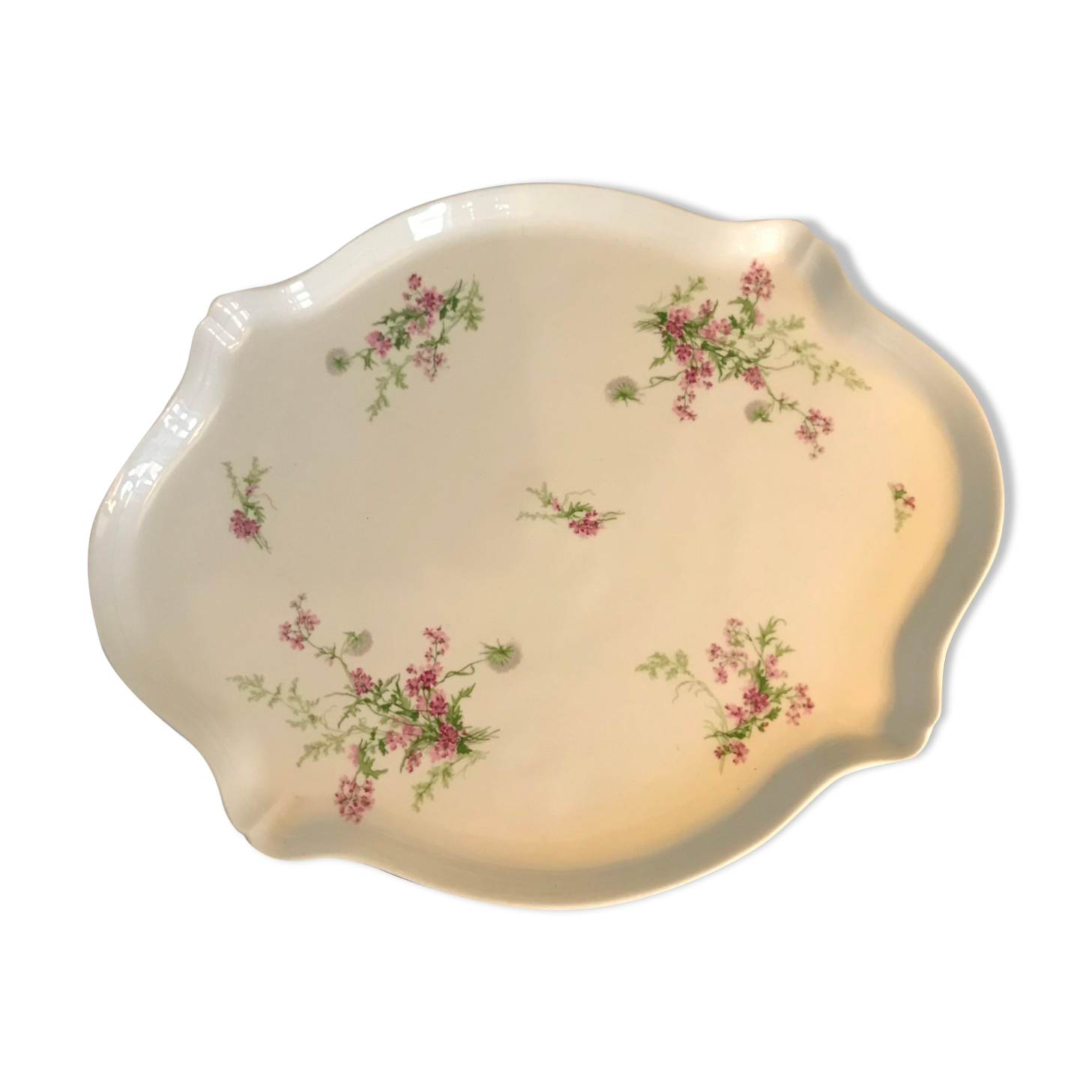 Porcelain cake dish pink and green flower