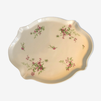 Plat à gâteaux en porcelaine fleur roses et vert