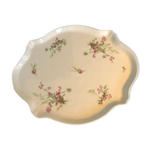 Plat à gâteaux en porcelaine fleur roses et vert