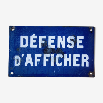 Plaque émaillée "Défense d'afficher"