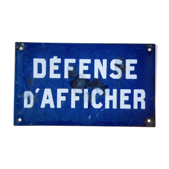 Plaque émaillée "Défense d'afficher"