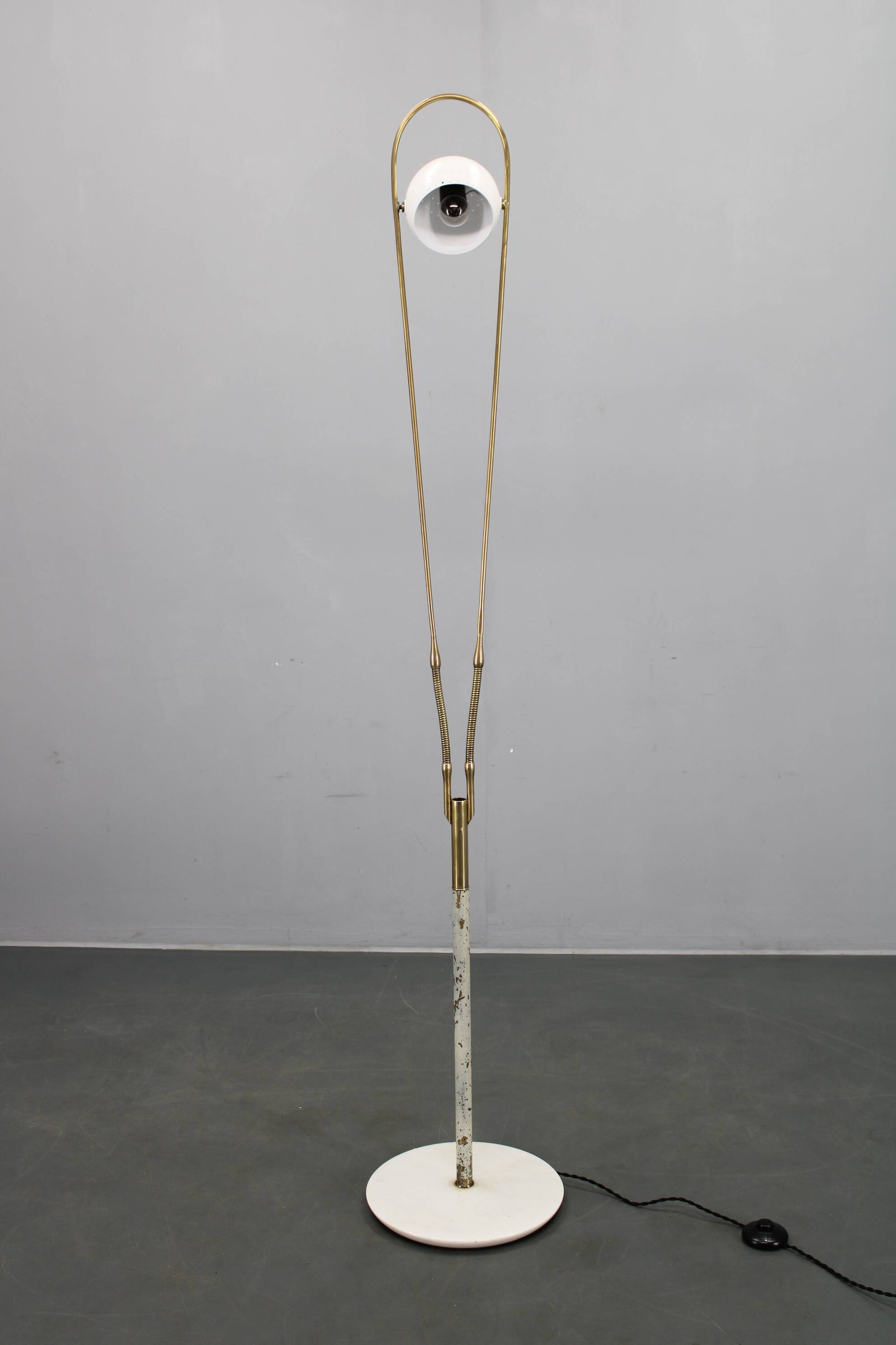Rare Angelo Lelii adjustable Italian marble and brass floor lamp, 1952
