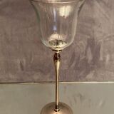 Glass photophore on high metal foot with silver patina