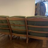 70's velvet and wood sofa
