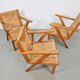 Chaises en bois brutalistes modernistes en paille, années 1940, ensemble de 3