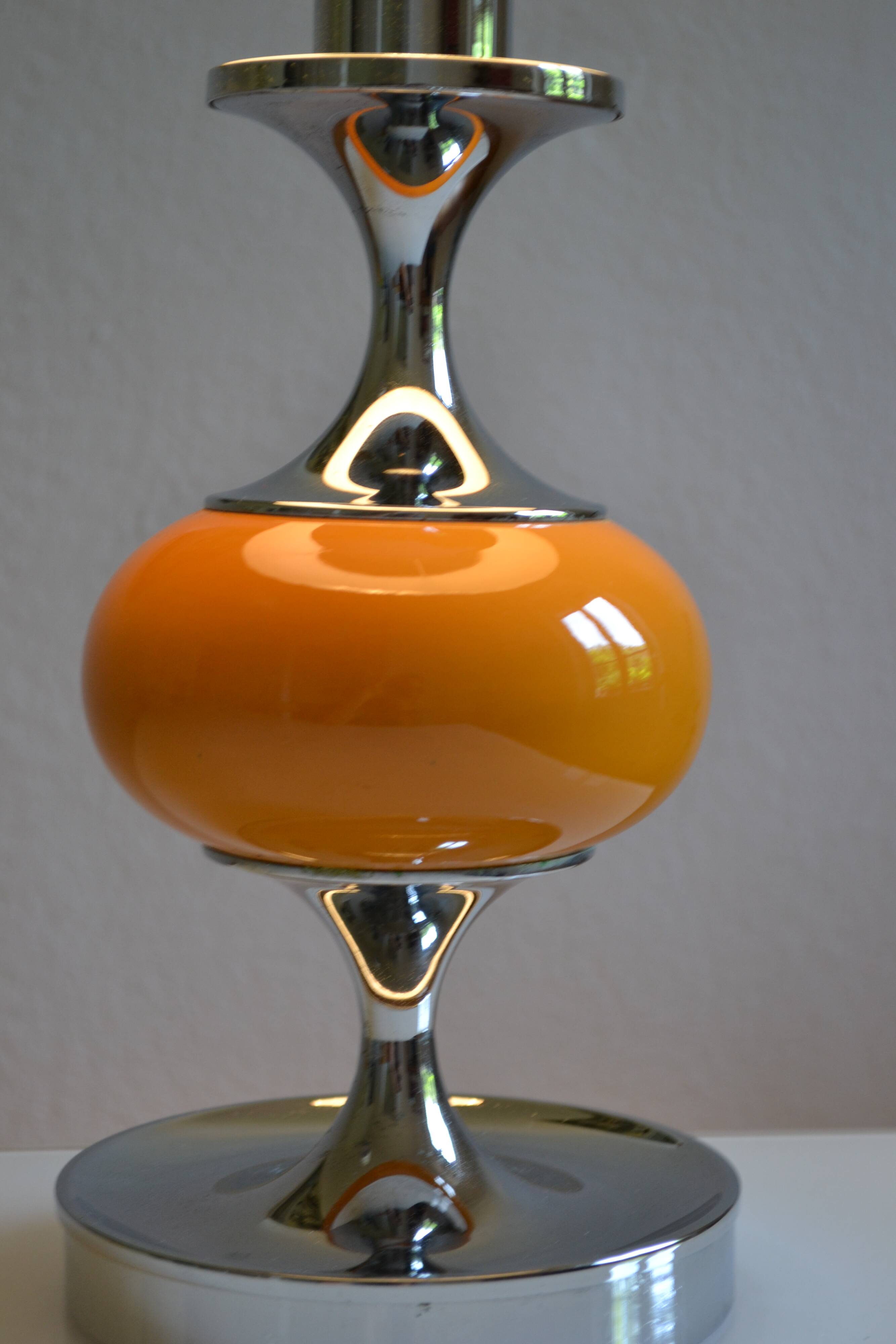 Vintage lamp base yellow and chrome metal circa 1970