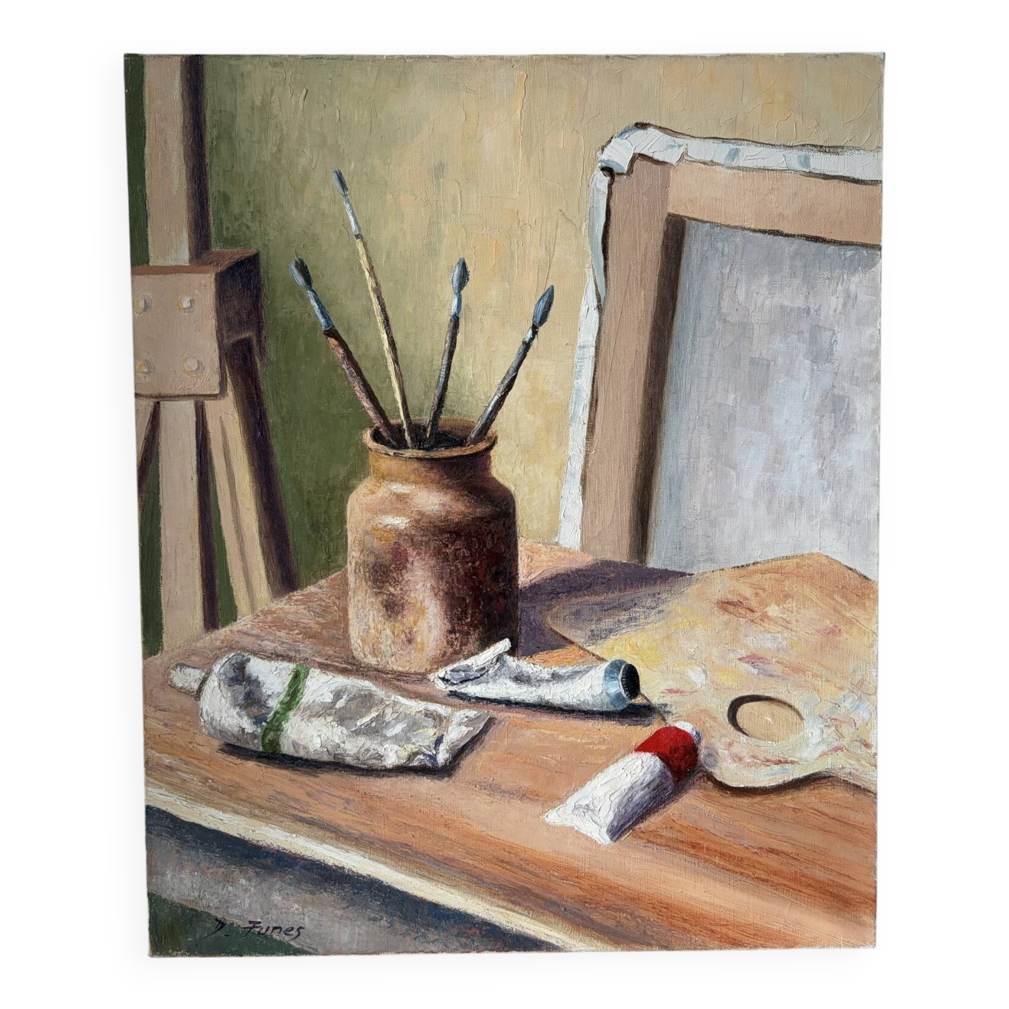 Artist studio, oil on canvas signed D Funes.
