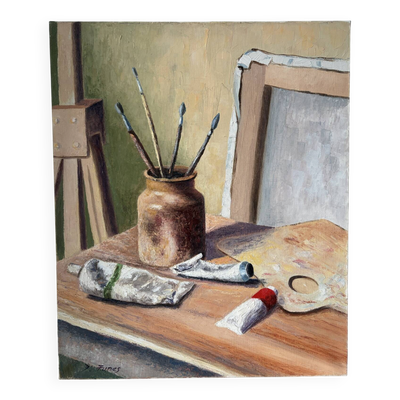 Studio d’artiste, huile sur toile signée D Funes