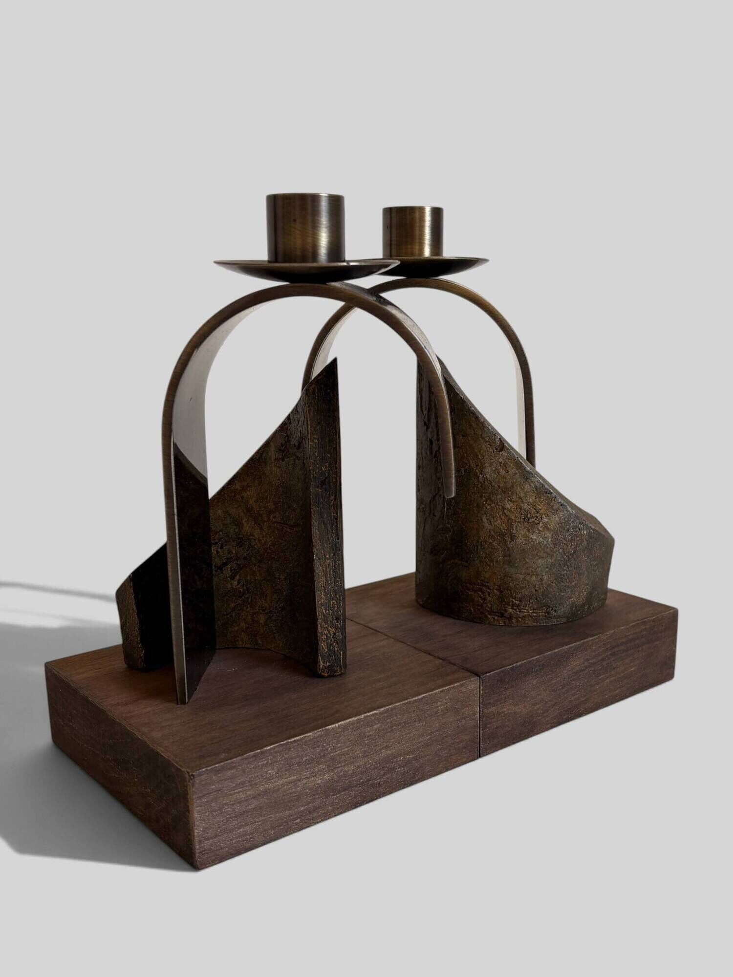 Pair of Brutalist Sculptural Candleholders by Arte Romera, Spain, 1980s