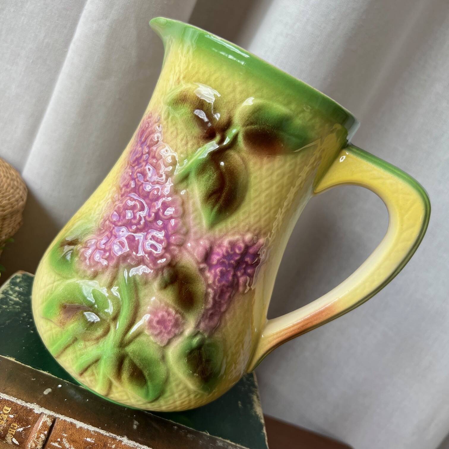 Antique St. Clement "Lilac" earthenware pitcher