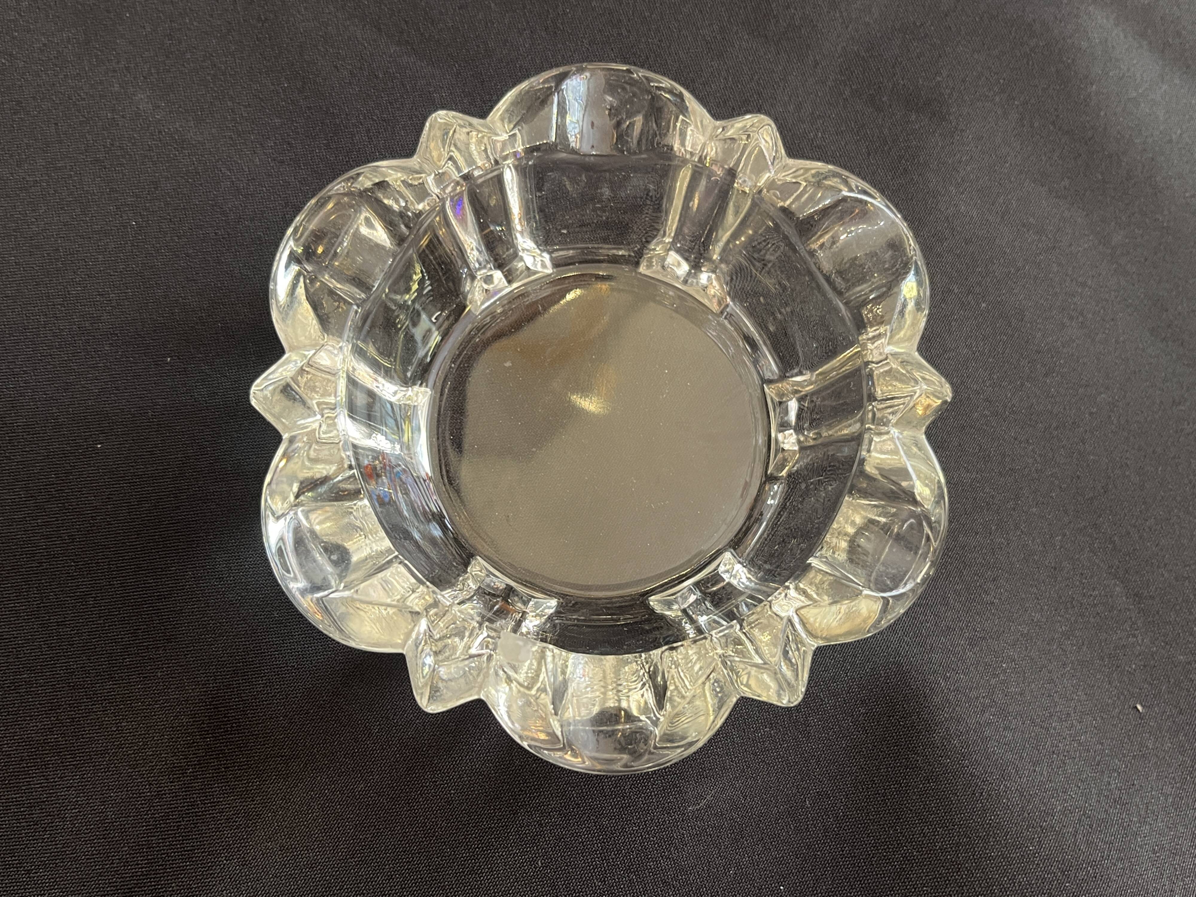 Antique vintage molded glass art deco ashtray with glass pocket emptier