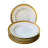 Lot 6 assiettes creuses GDA blanche bord doré années 50