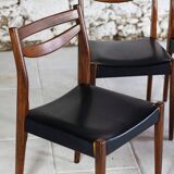 4 vintage Scandinavian chairs in teak and imitation leather, 1960