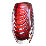 Mid-century modern handmade crystal vase in a bright red colour