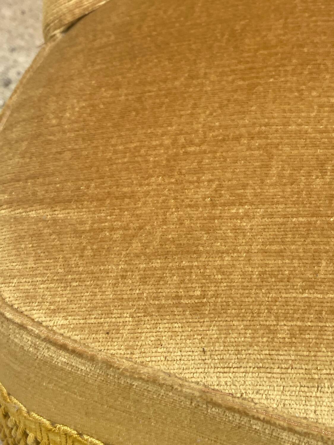 Pair of vintage toad armchairs in golden yellow velvet