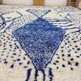 Vintage Azilal rug 310x246 cm - Blue geometric patterns