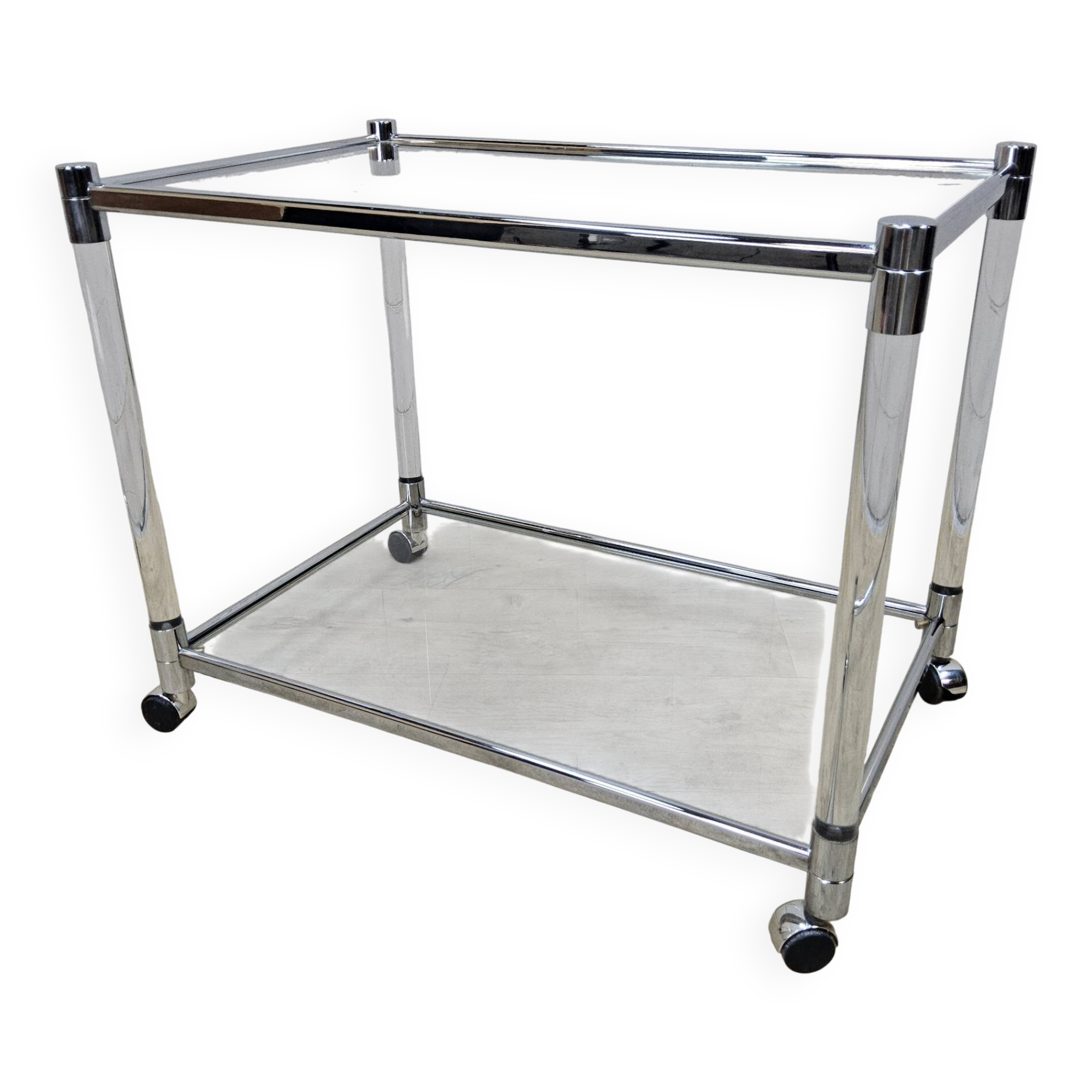 Vintage glass and chrome drinks trolley / tea trolley / side table