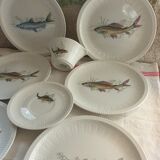 Fish set, 6 plates, sauce pot and saucer