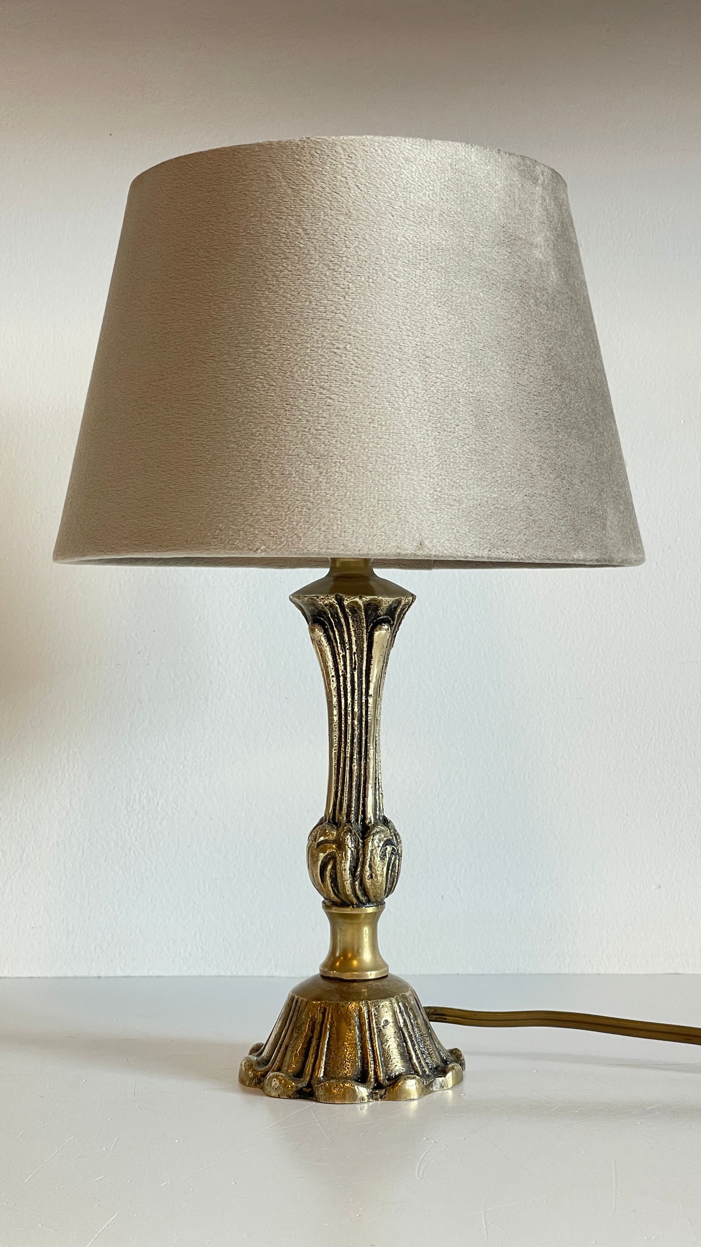Solid brass lamp and vintage fabric