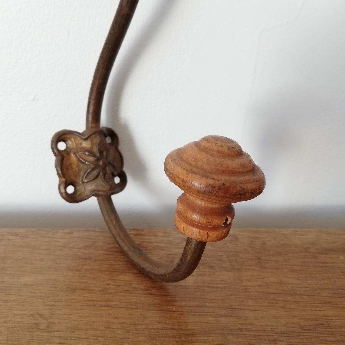 Patère bois et métal Art Déco