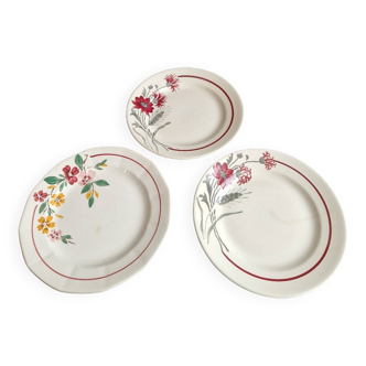Lot de 3 assiettes à dessert anciennes Sarreguemines