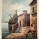Vintage oil painting "Mediterranean Seaside" – Signed Rossini