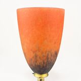 Art Nouveau lamp in bronze and orange marbled glass, 1920.
