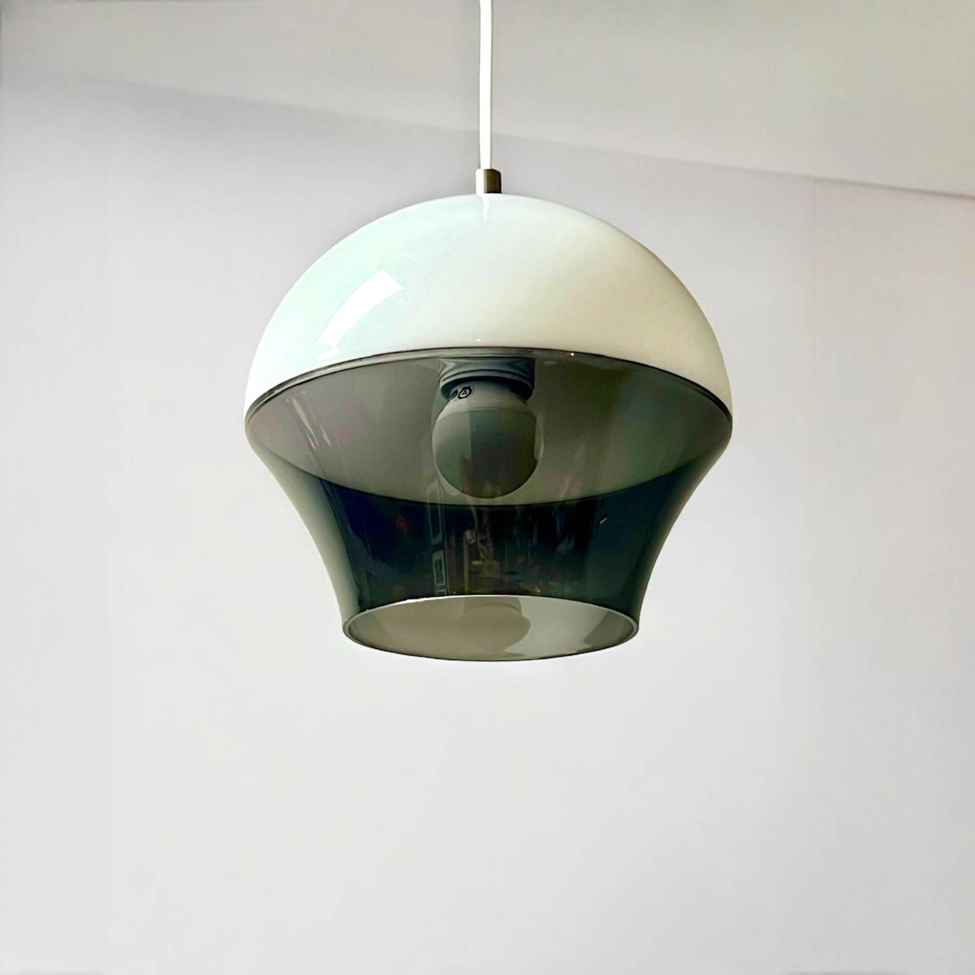 70s space age ufo lamp – vintage dual-color acrylic pendant light made in italy