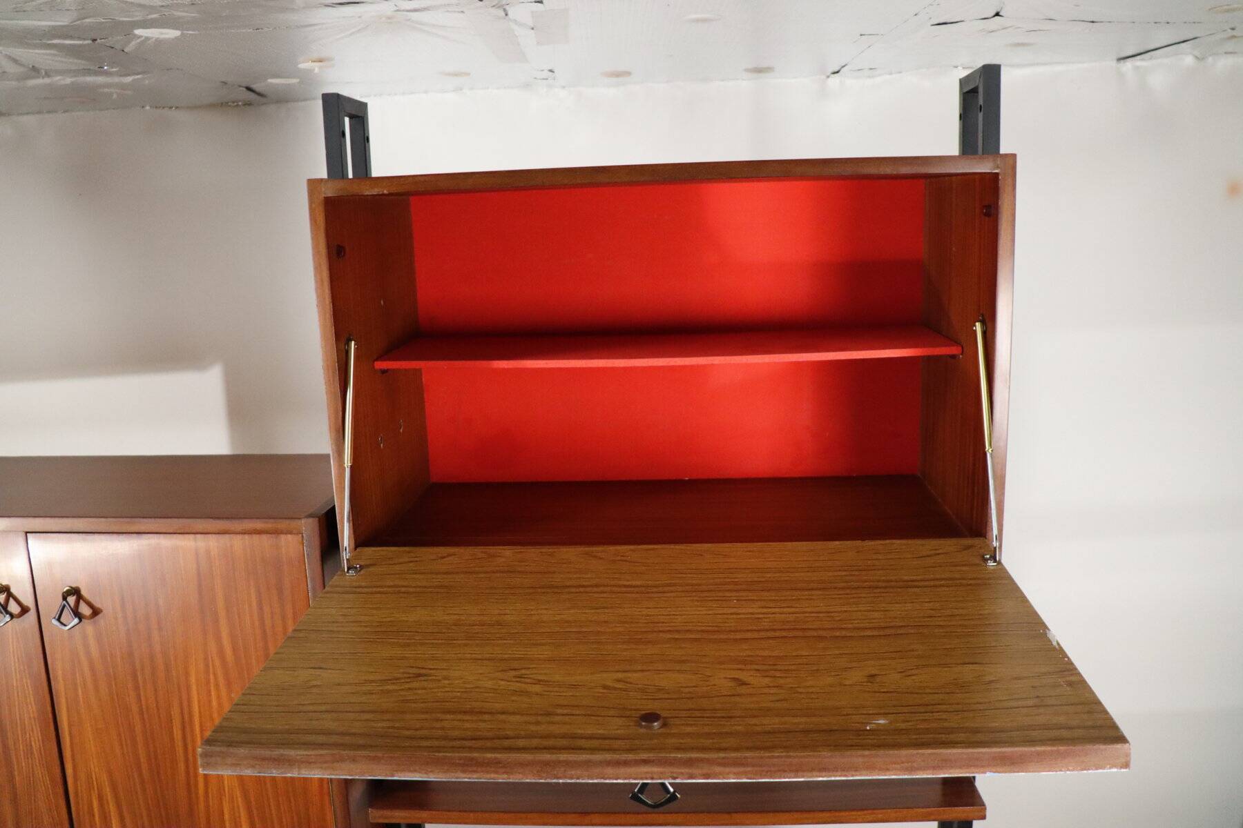 Vintage Italian bookcase in wood and metal, 1960