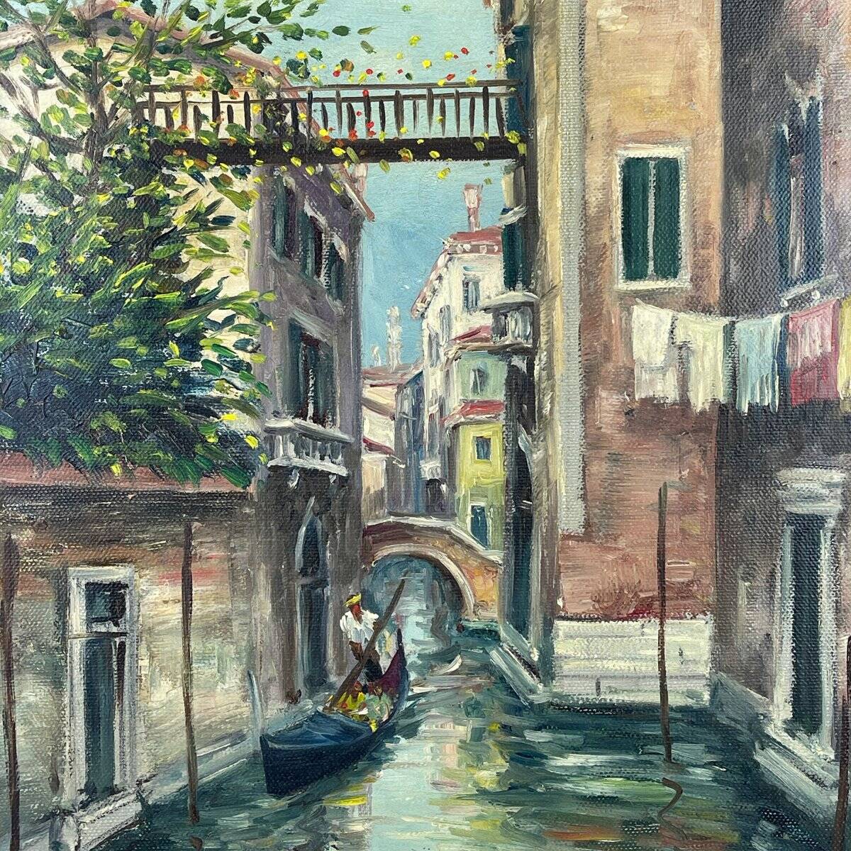 Italian artist, Venice Canal, original oil painting, 1960s, framed.