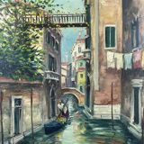 Italian artist, Venice Canal, original oil painting, 1960s, framed.