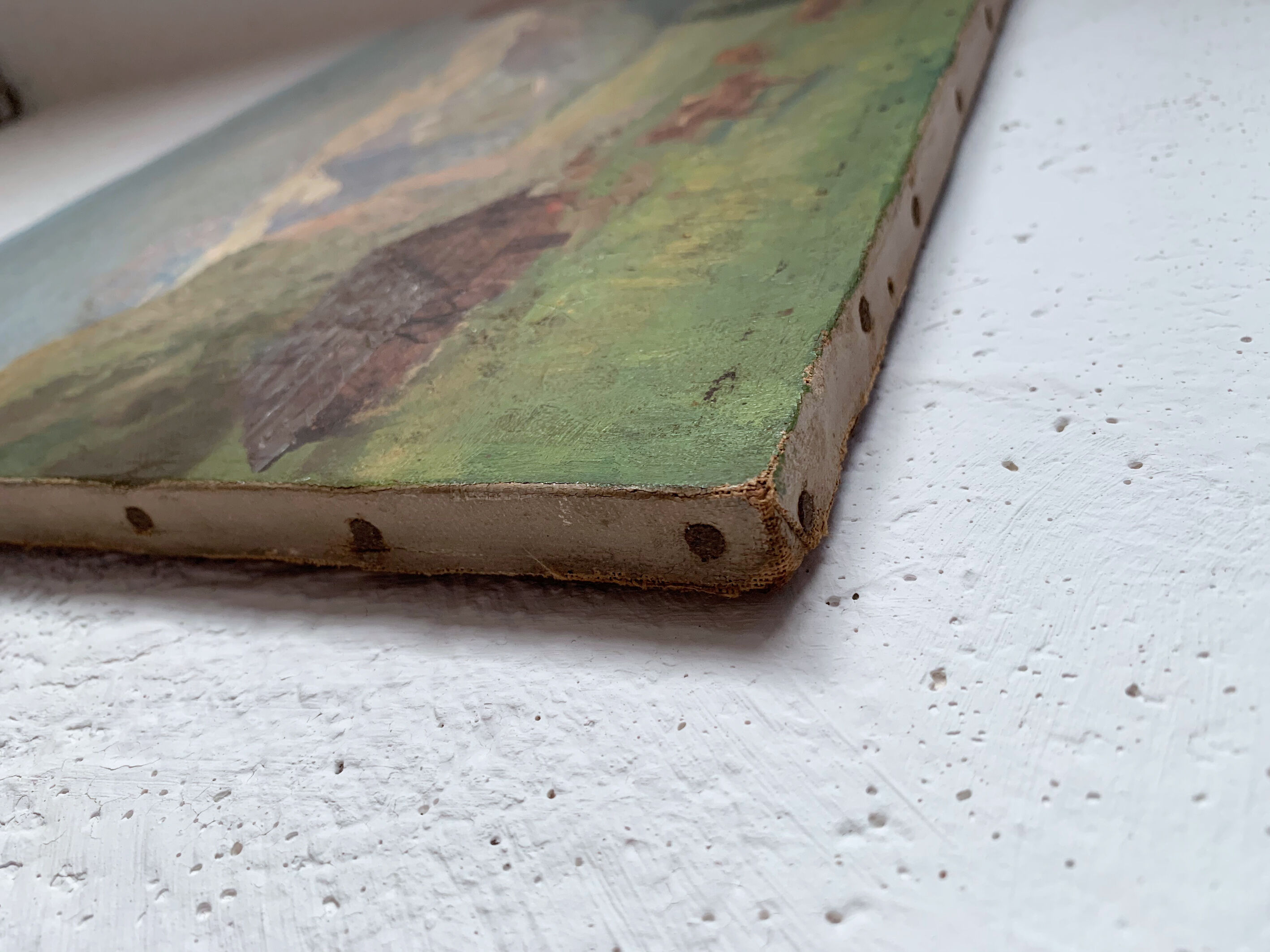 Painting mountain landscape, cows, small cottage...