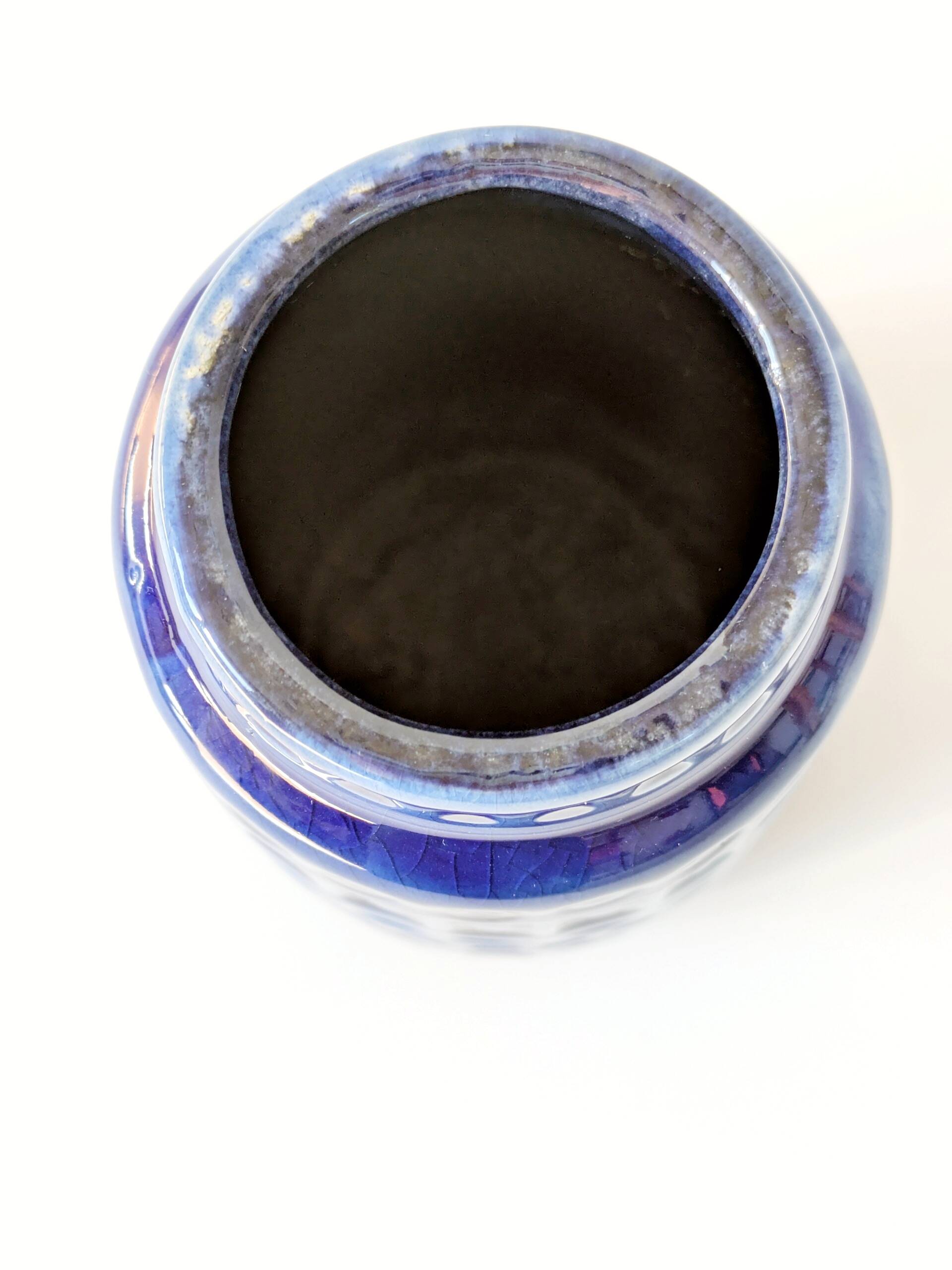 Vintage Scheurich Inka Vase, Blue Ceramic, West Germany