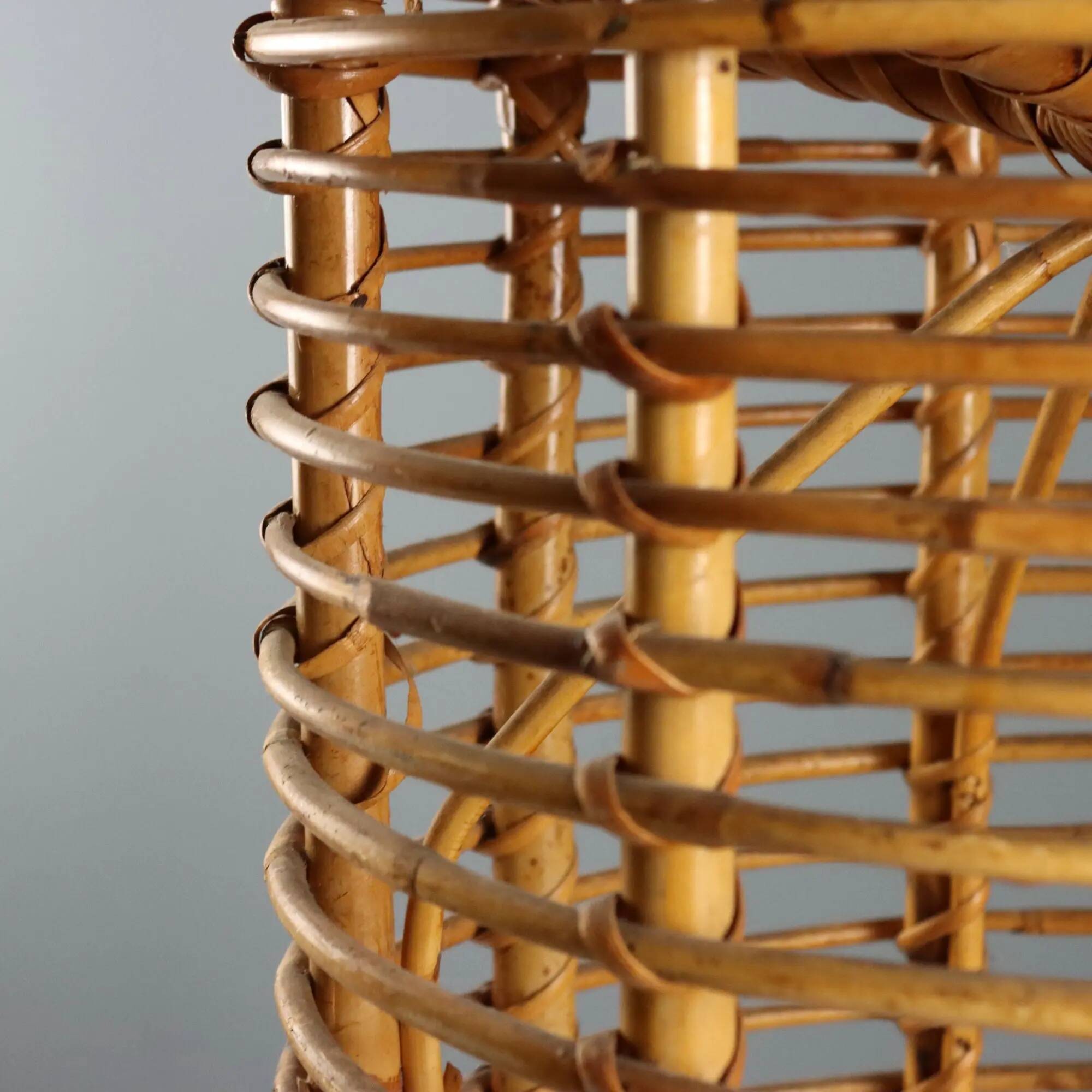 Vintage woven bamboo stool, Italian design from the 1970s.
