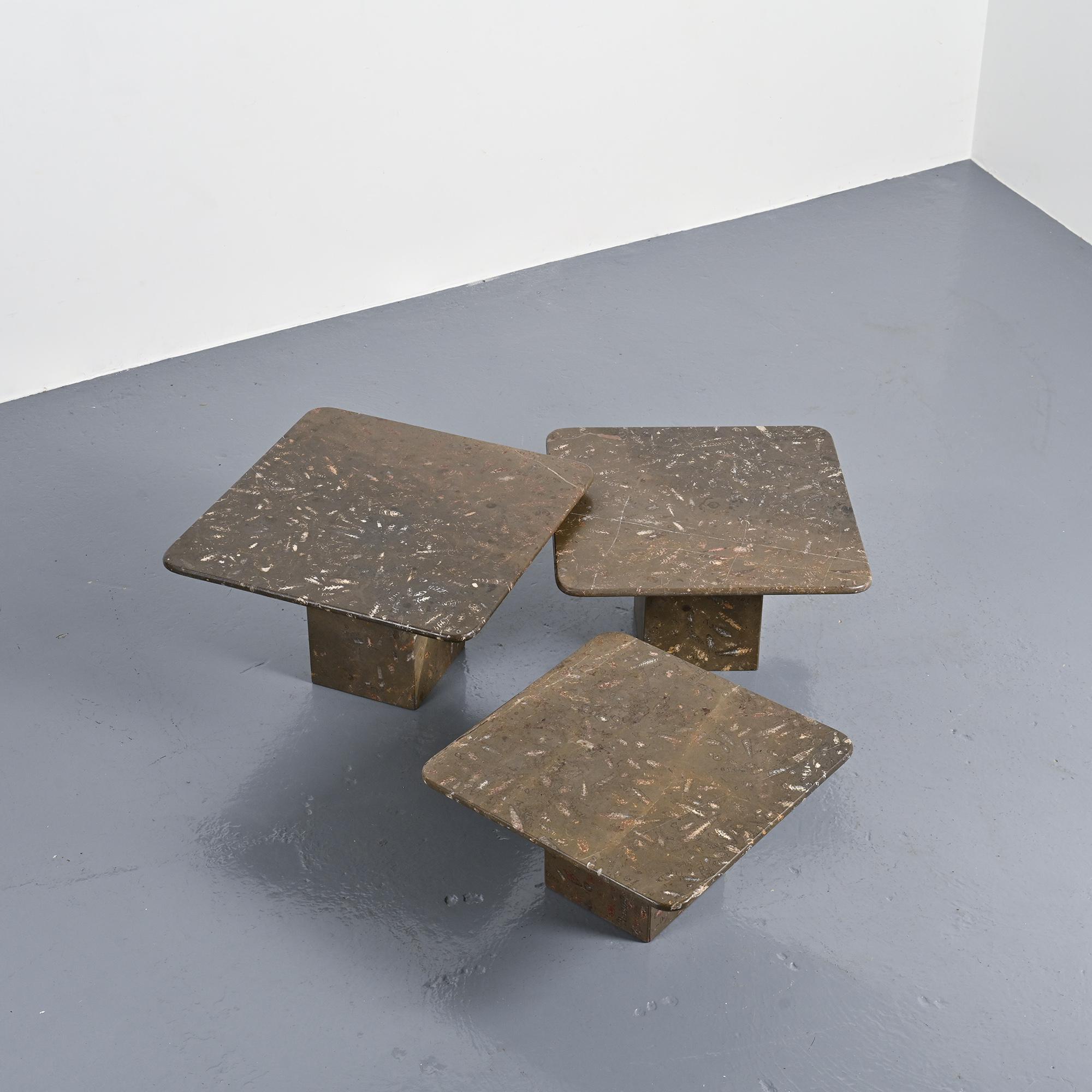 Set of three nesting tables "Fossil", Switzerland, circa 1970