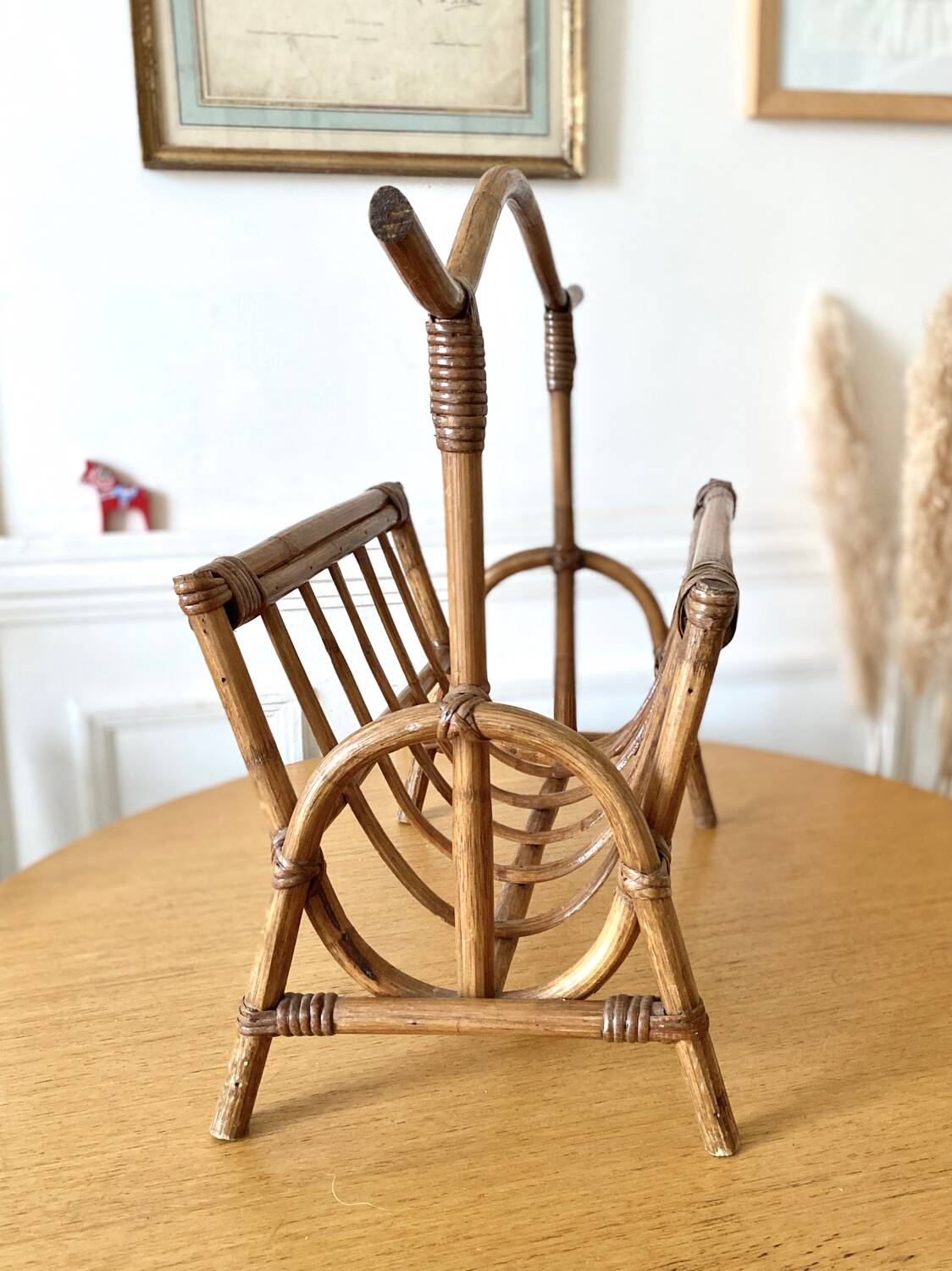 Vintage bamboo rattan magazine rack