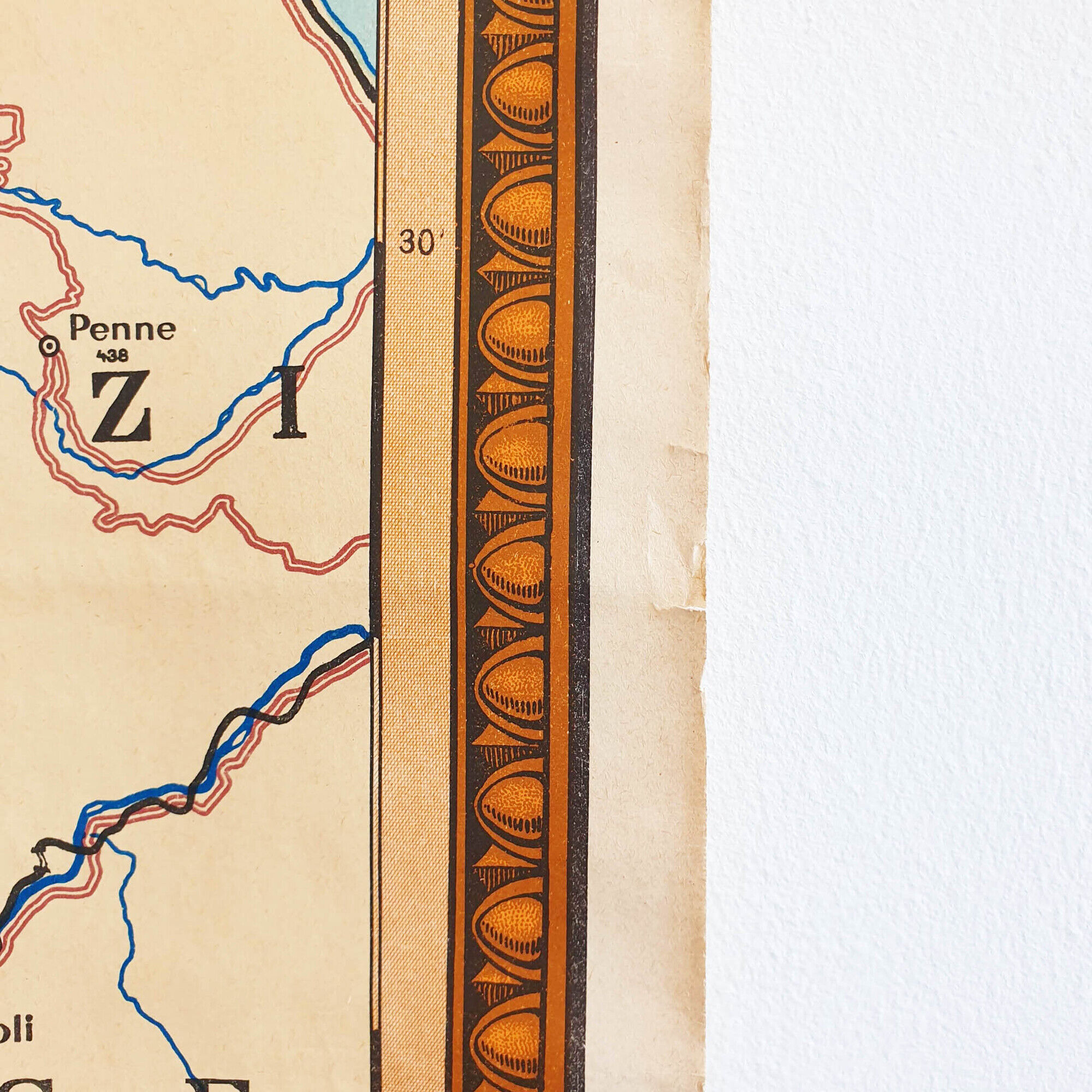 Vintage school map of Lazio and Umbria in Italy