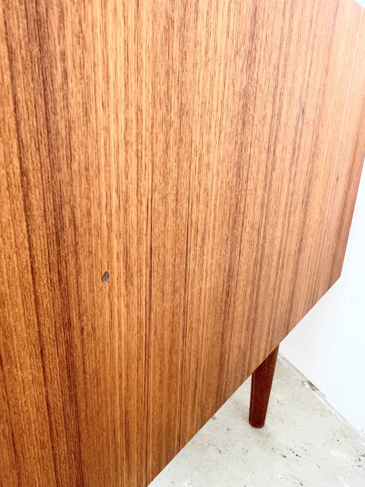 Lowboard teak 4 drawers — Mid-century lines, tapered legs, 1960s