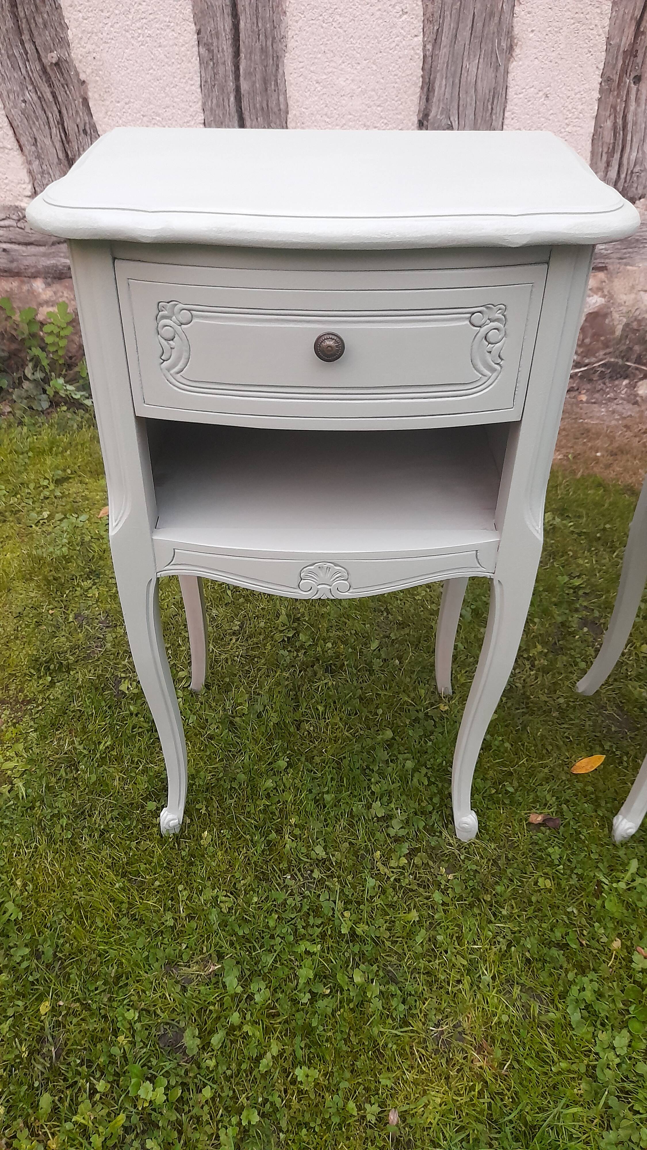Pair of 1-drawer bedside tables, Louis XV style, Luxembourg green