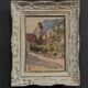 Watercolor on paper 1920 mountain village whitewashed frame