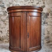 Antique demi-lune cabinet in walnut, late 18th century, French château.