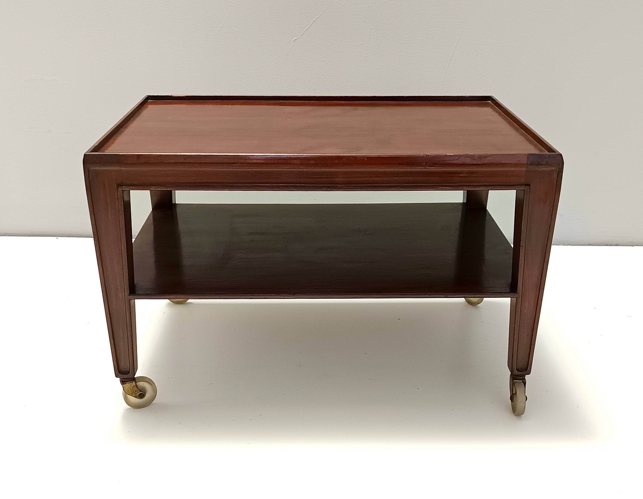 Rectangular Walnut Coffee Table by Paolo Buffa with Casters, Italy