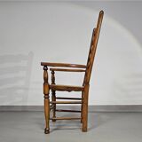 4 chaises à dossier échelle / 1 accoudoir / avec coussins en jonc