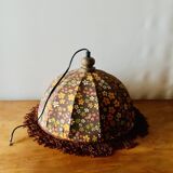 Vintage fringed pendant light in floral fabric - 1970s