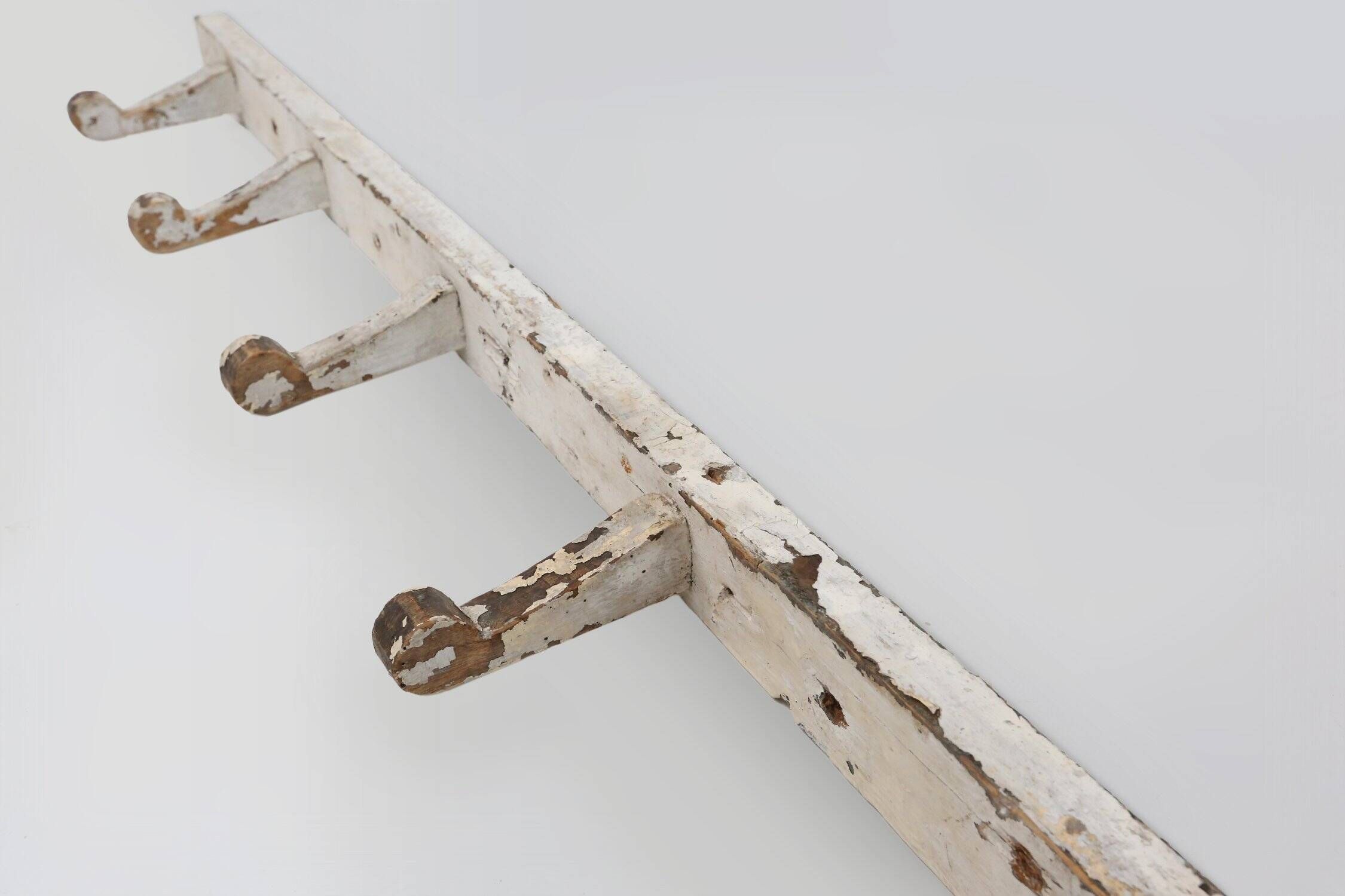 Industrial White Wall Mounted Coat Rack in Wood, Belgium, 1920s
