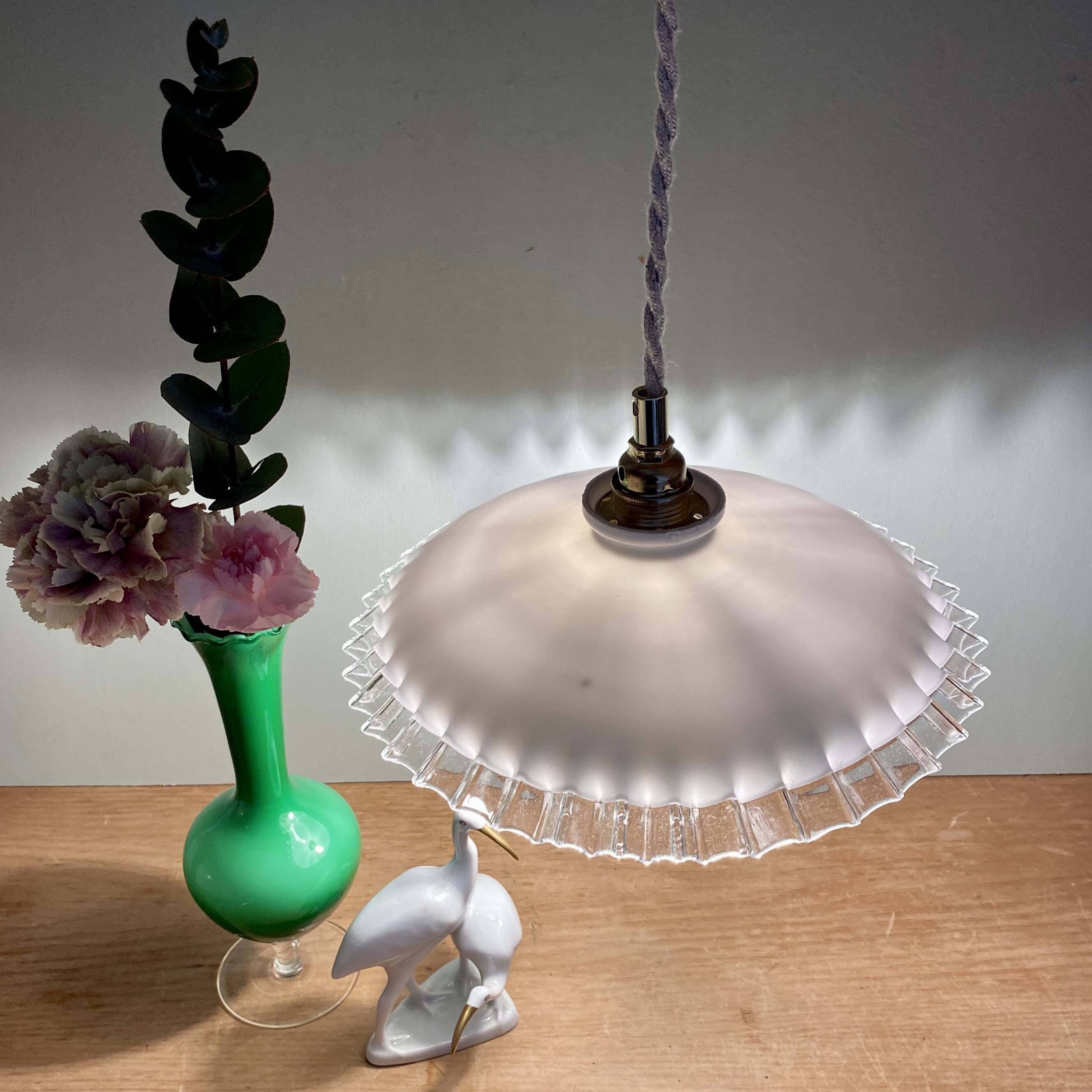 Vintage lampshade pendant light in white opaline