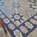 Mid century Scandinavian rug, Swedish wool flatweave with geometric design