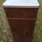 Walnut and walnut veneer bedside table with marble around 1900, door with drawers