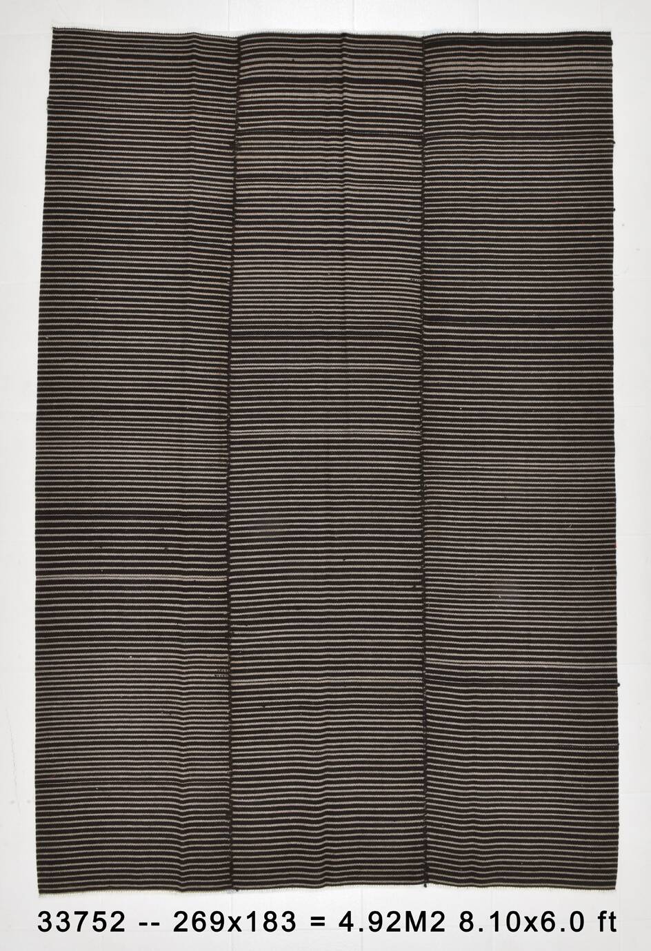 6x9 Pinstriped Black & Gray Turkish Area Rug, 183x269Cm