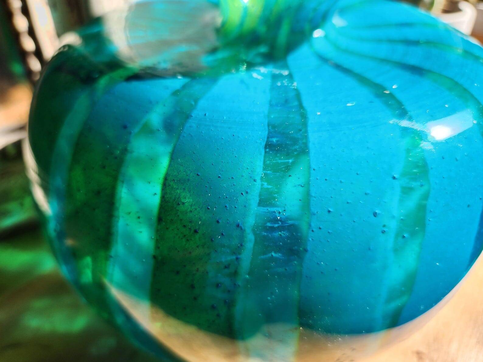 Vintage 1976 Mdina Glass Ming Bulbous Vase Blue and Yellow Swirl Hand Blown